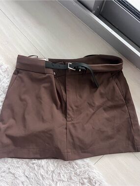 Zara Brown High-Waist Mini Skirt with Belt Accent